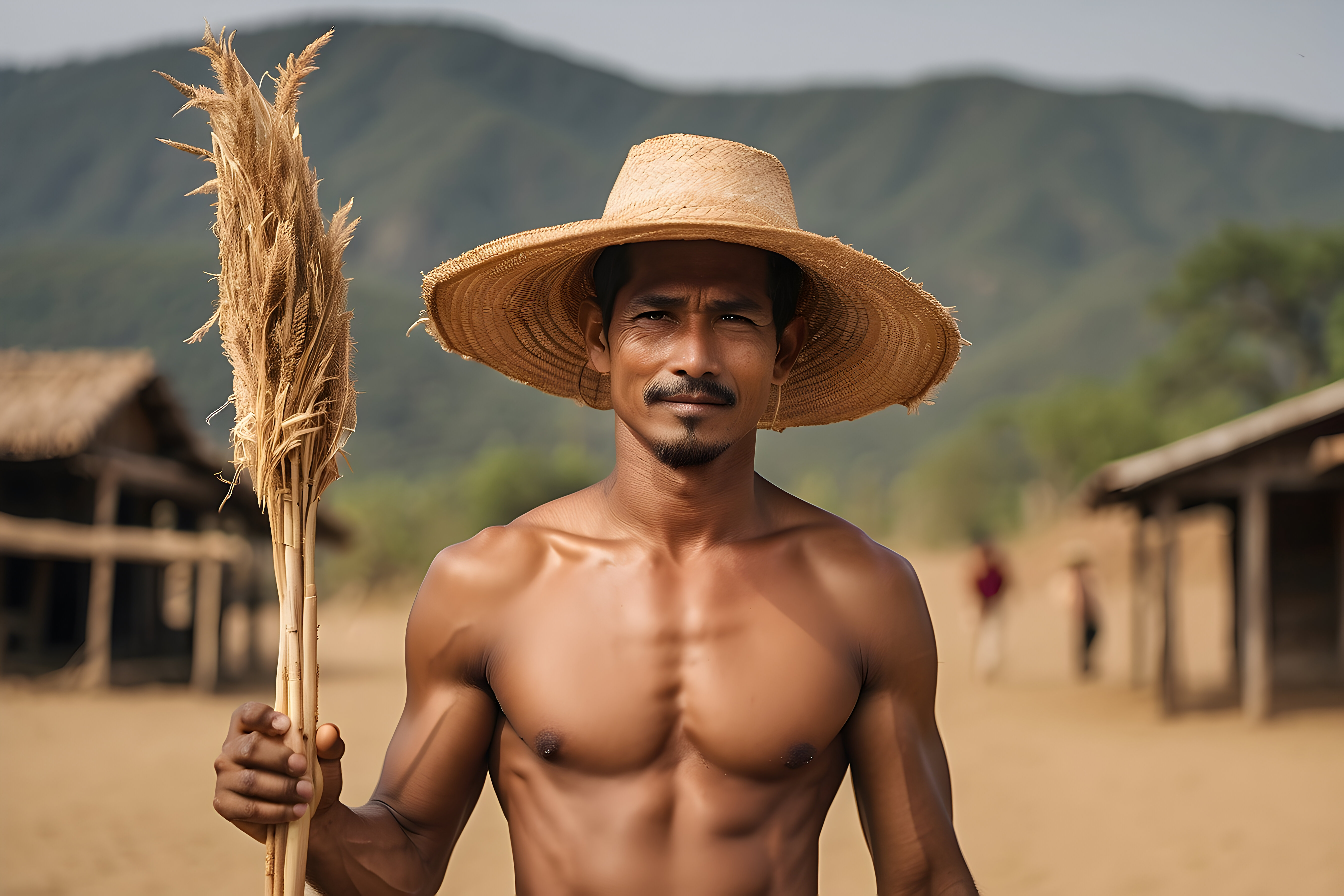 a man holding a straw hat