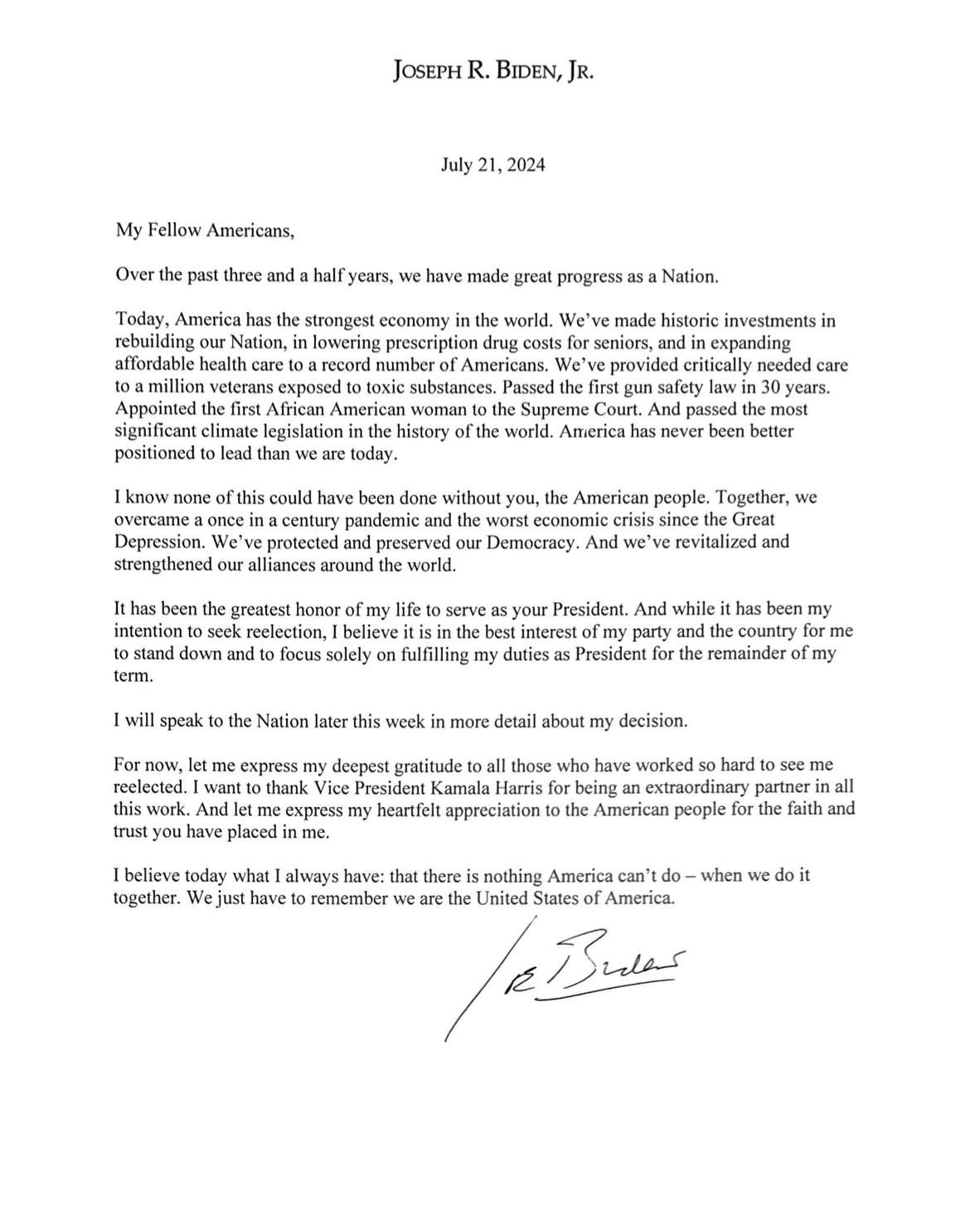 a letter to president