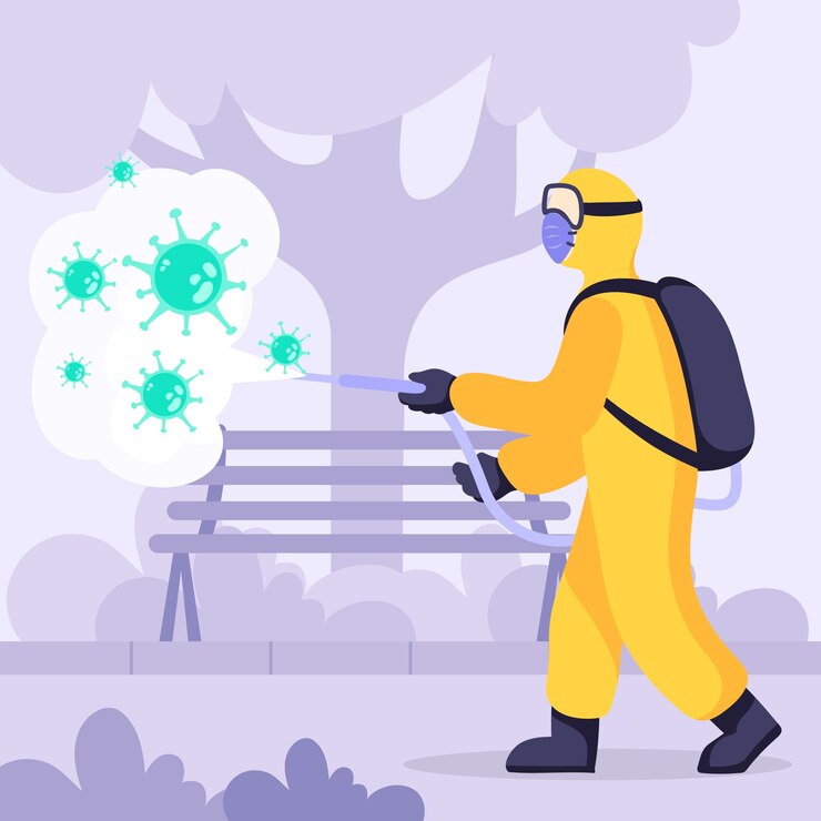 a person in a hazmat suit spraying bacteria