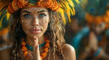 a woman with a flower crown and necklace