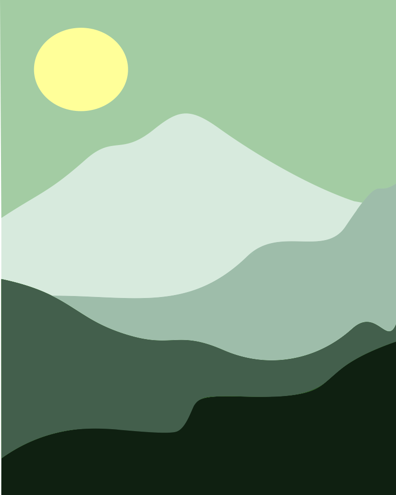 a mountain landscape with a sun and a mountain