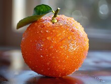 an orange with water drops on it