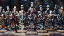 a chess board with a group of people