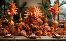 a table with orange objects on it