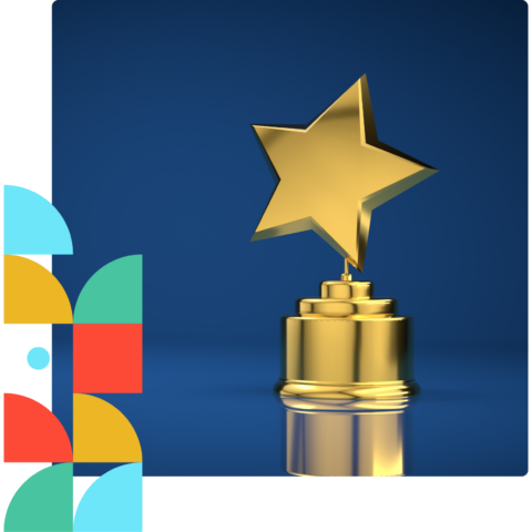a gold star trophy on a blue background
