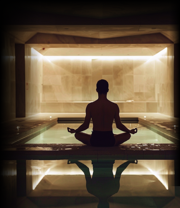 a man meditating in a pool