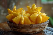 a basket of fruit with star shaped cutouts