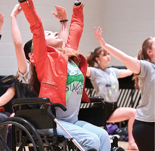 a group of people in a wheelchair doing yoga