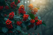 a close up of a plant with red berries