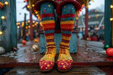 a person wearing colorful socks and socks