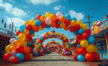 a colorful arch with balloons