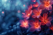 a group of pink flowers with glowing lights