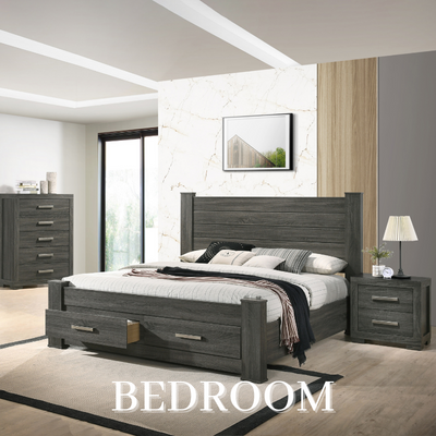 a bedroom with a bed and dresser