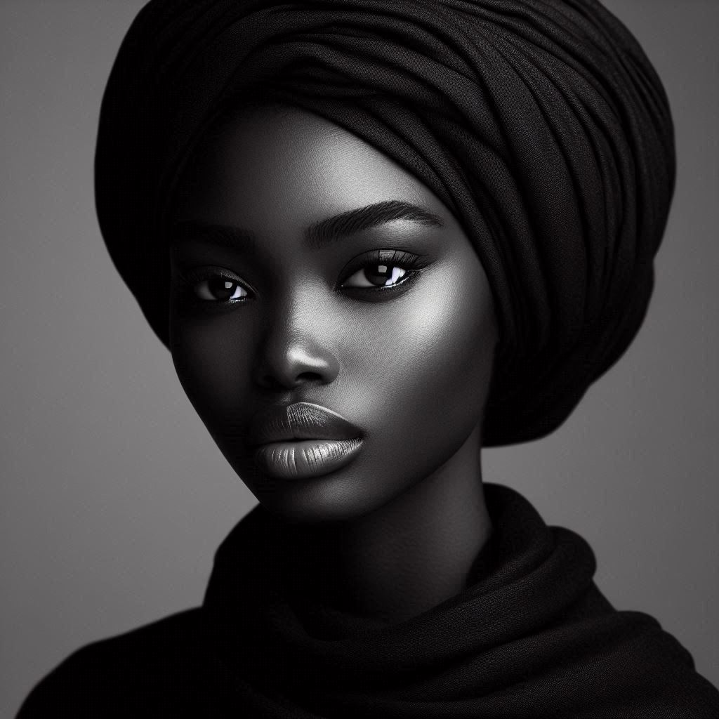 a woman with a black head wrap