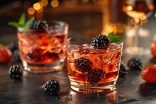 two glasses of alcohol with berries