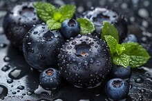 a group of blueberries with leaves