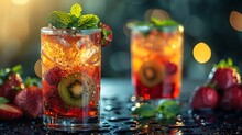 two glasses with fruit and ice