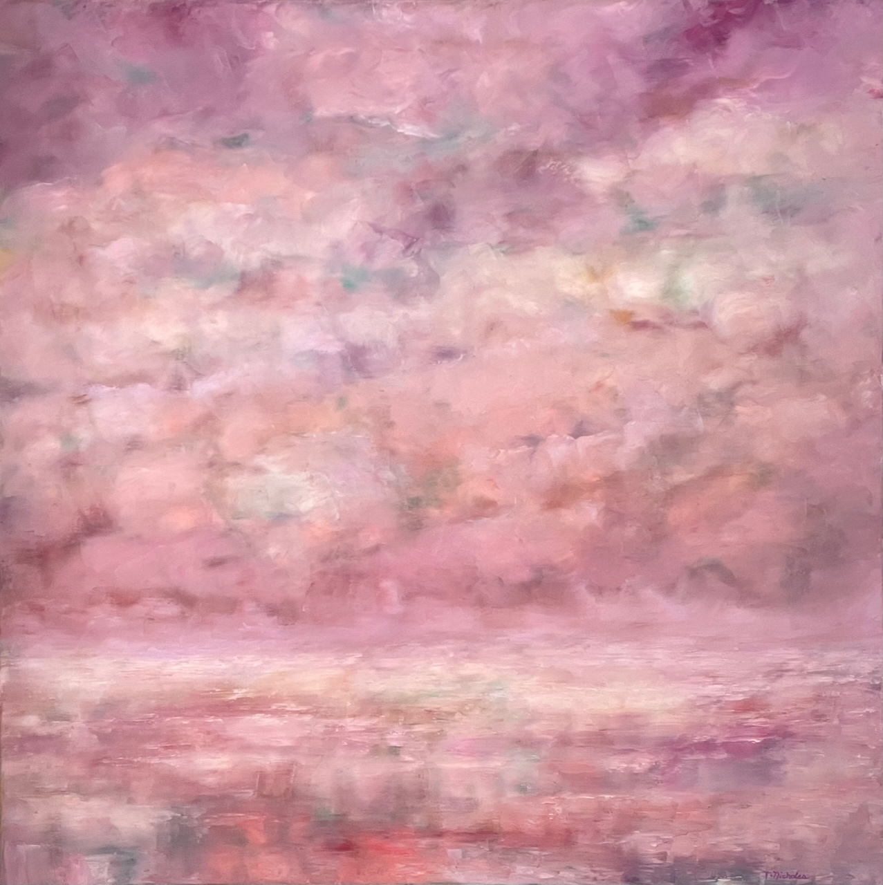 a painting of a pink sky
