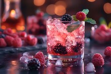 a drink with berries on a table