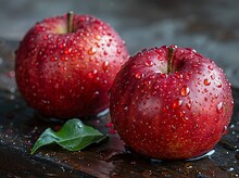 two apples with water drops on them