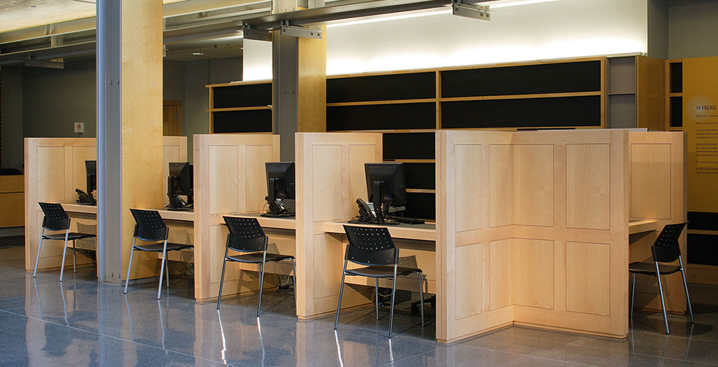 a row of computer booths