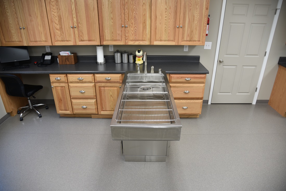 a kitchen with a large stainless steel sink