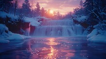 a waterfall in the snow