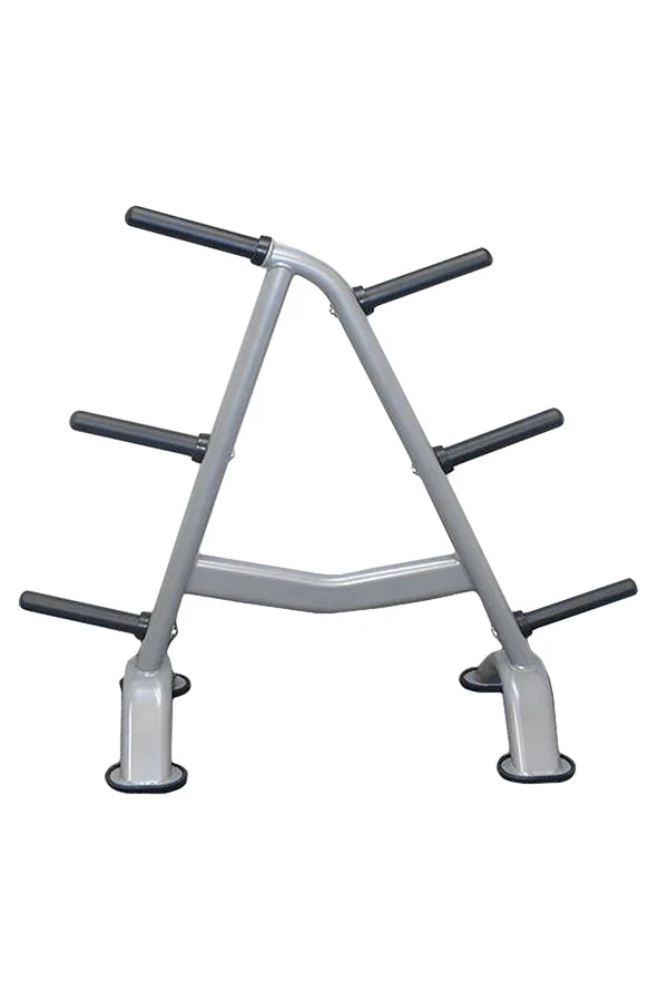 a metal stand with black handles