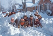 a group of children playing in the snow