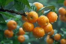 a group of oranges on a tree