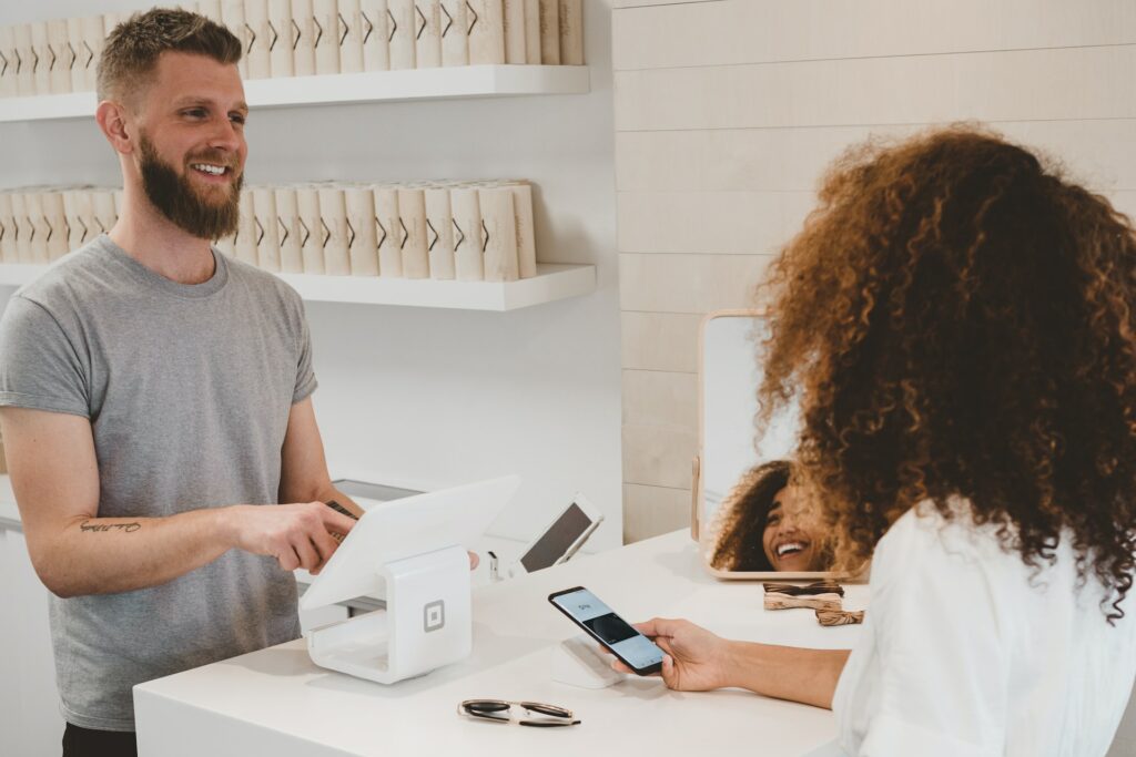 a man and woman at a store