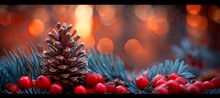 a pine cone and berries