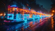 a bus with lights on it