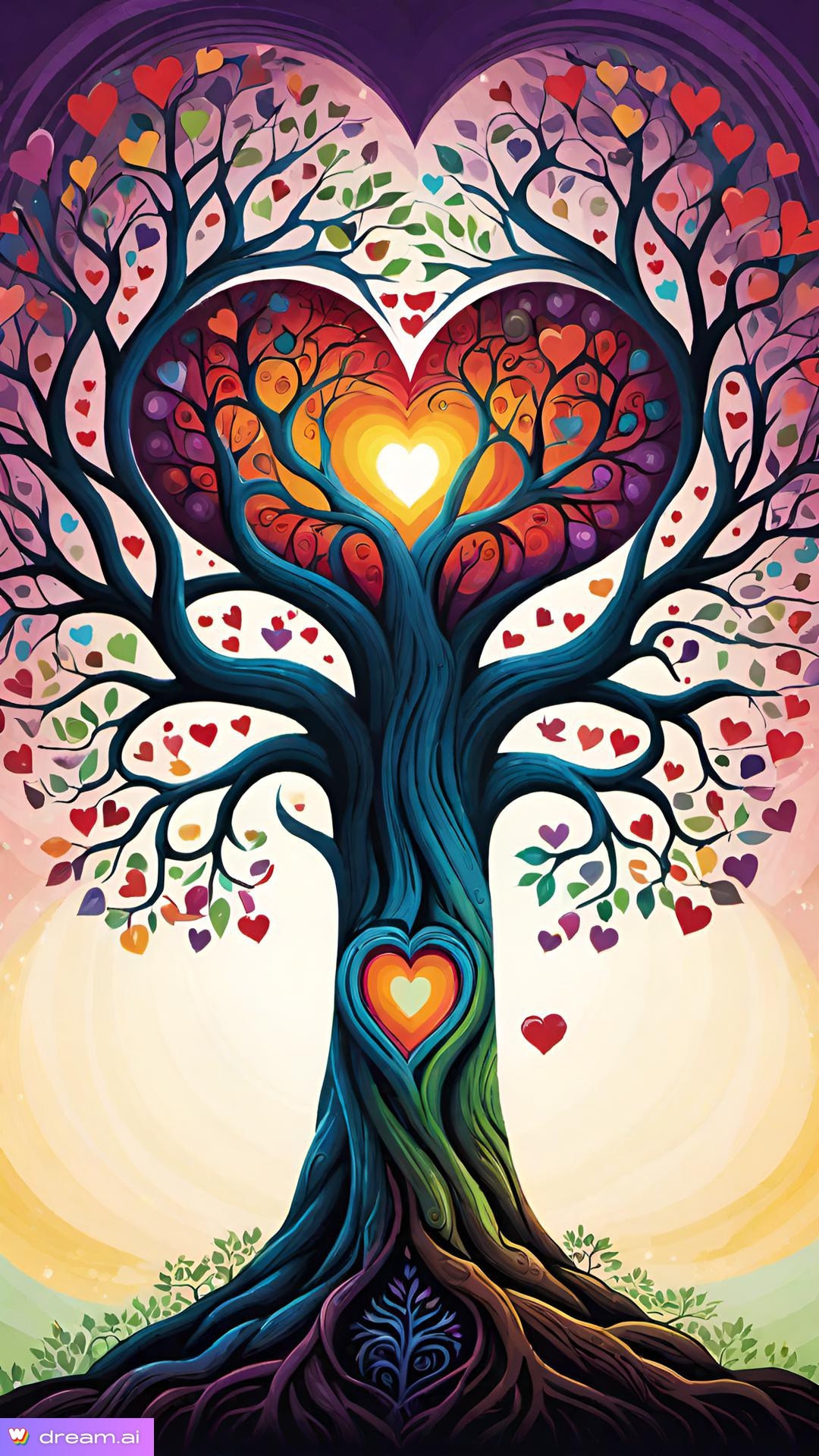 a colorful tree with hearts