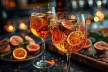 two glasses of oranges and a plate of oranges