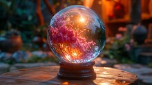 a glass ball with a pink flower inside