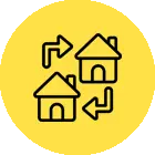 a yellow circle with black and white icons