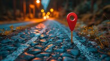 a red marker in the middle of a road