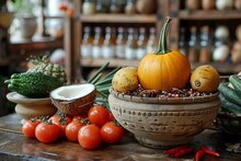 a bowl of vegetables on a table