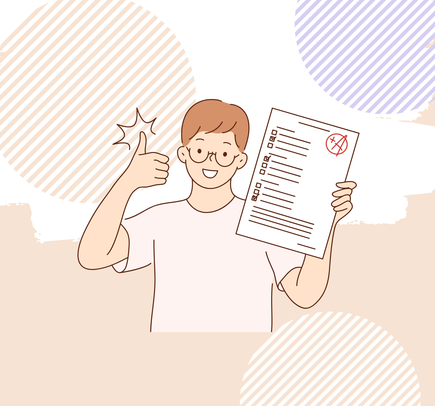 a cartoon of a man holding a paper and giving a thumbs up