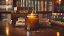 a candle in a jar on a table