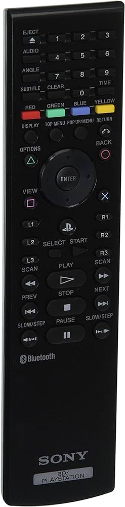a black remote control with white text