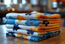 a stack of colorful towels