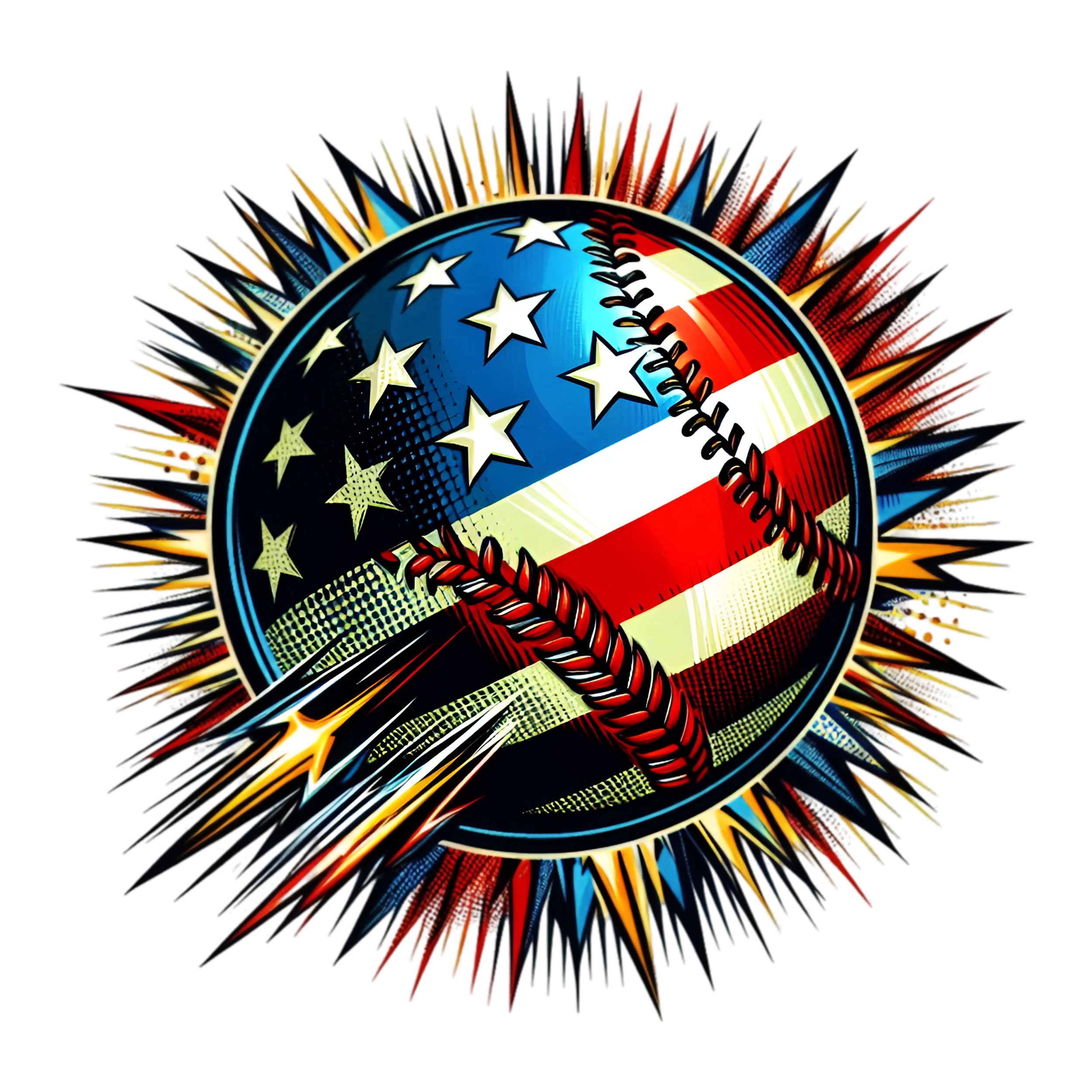 a baseball with a flag pattern on it