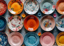 a group of colorful plates