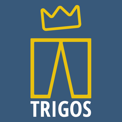 a logo of a man wearing pants and a crown
