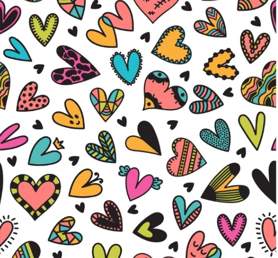 a pattern of colorful hearts