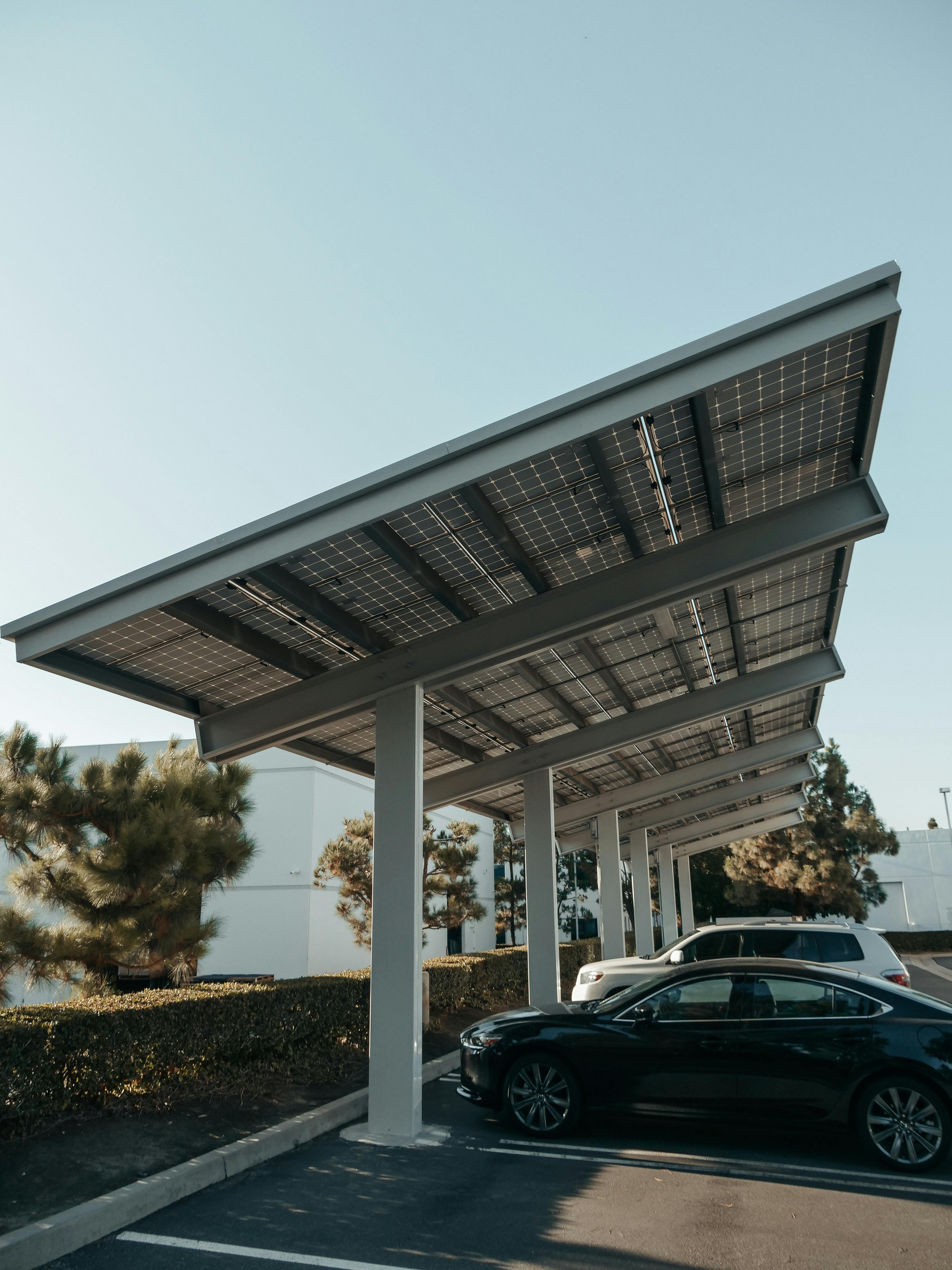 a solar panel covered parking lot