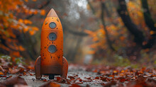 a toy rocket on a path