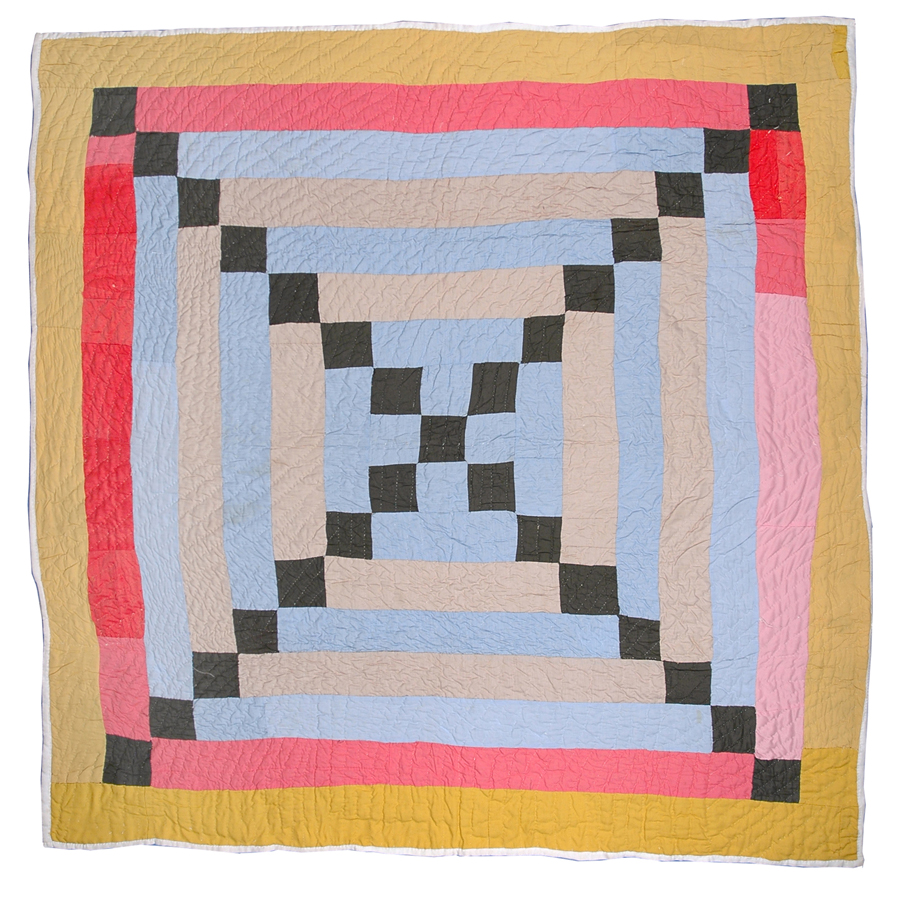 a colorful quilt with black squares